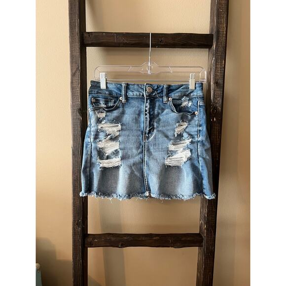 American Eagle Distressed High Rise Mini Skirt - Picture 1 of 5